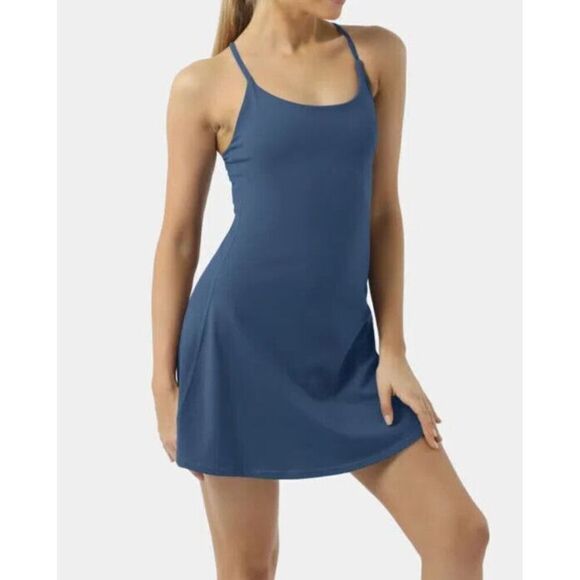 Halara Women Sz S Dark Turquoise Play It My Way Crisscross Backless Active Dress - Picture 4 of 6